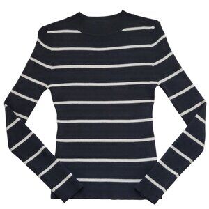 Salty Wave Women's Mock Neck Black & White Striped Sweater Size Small
